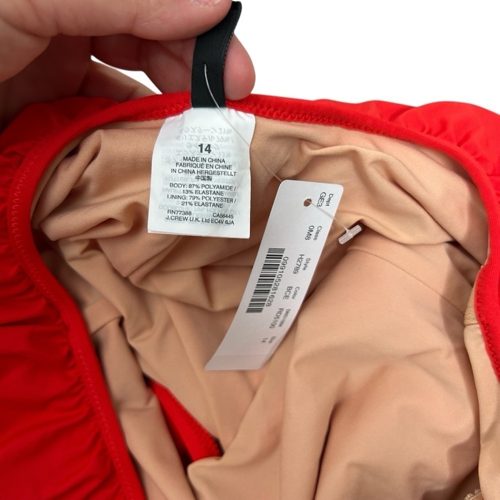 J.Crew Cerise Bright Red Ruffled scoopback One-piece Swimsuit Women’s Size 14 - Picture 6 of 9